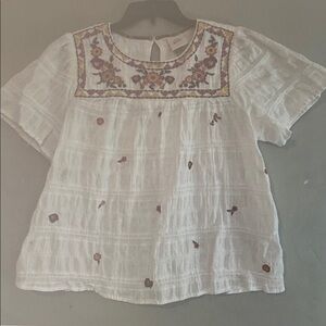 Knox Rose White Peasant Top with Pink and Yellow Floral Embroidery